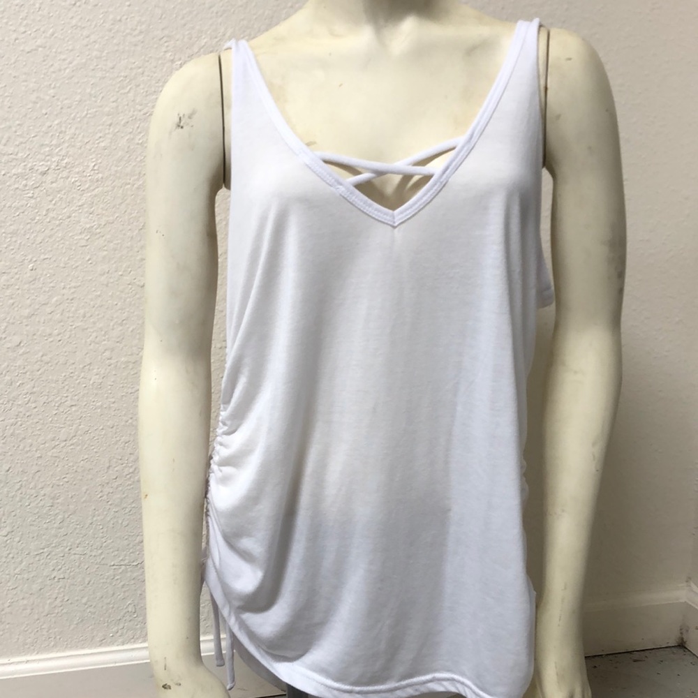 Cinched side white tank